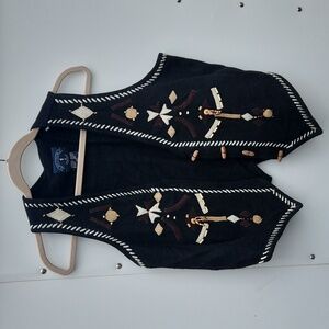 Vintage Wool cotton acrylic Embroidered Black Western Boho Solutions Vest